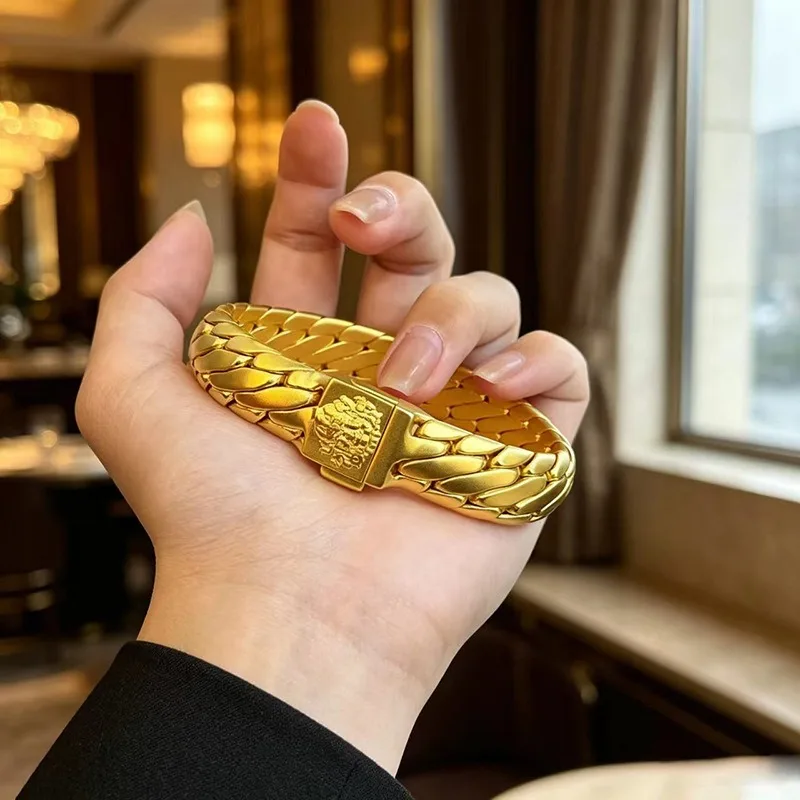 Vintage Golden Triple Rope Bracelet, Braided Huiwen Yellow Wealth God & Teng Snake Punk Unisex Hand Carved Wrist Jewelry Gift