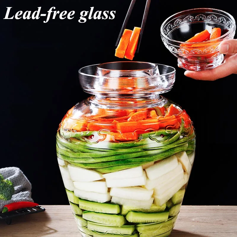 Sichuan Kimchi Jar Transparent Thicken Glass Pickle Jars Household Pickled Pickling Cabbage Container Storage Sealed Kimchi Pot