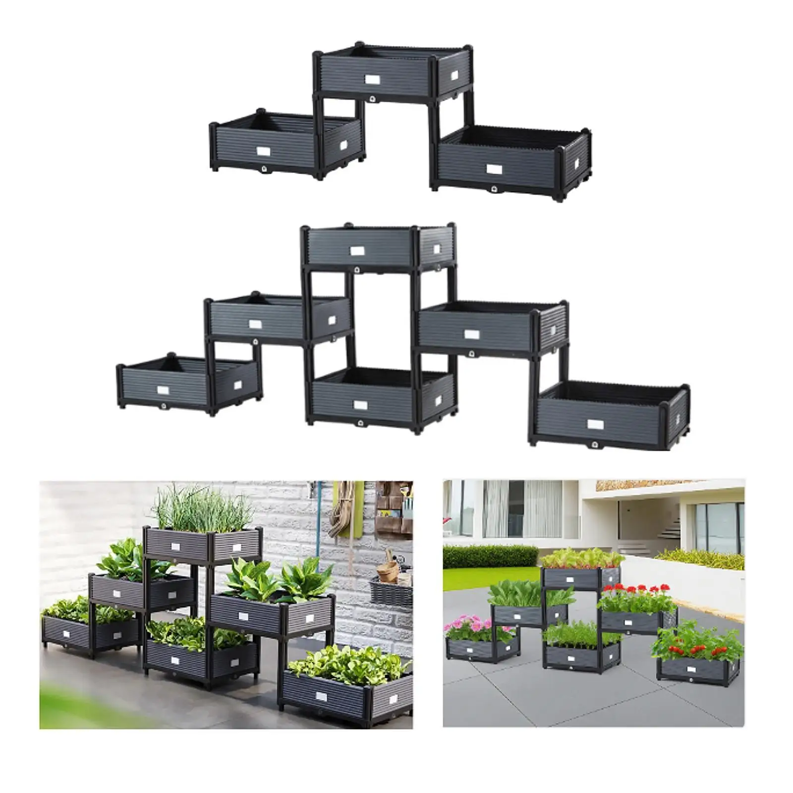 Caja de flores elevada para decoración del hogar, maceta Rectangular escalonada, cama de jardín elevada para plantar en cubierta, Patio de granja de jardinera
