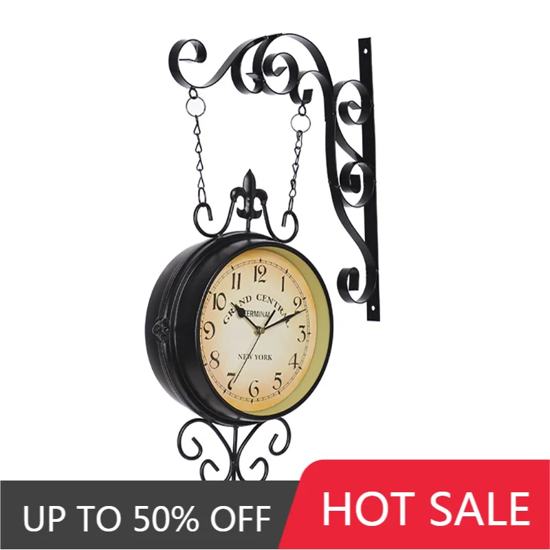 Nordic Double Faced Wall Clock Retro Metal Black Silent Iron Shabby Chic Wall Watches Home Decor Duvar Saati Gift Ideas FZ710