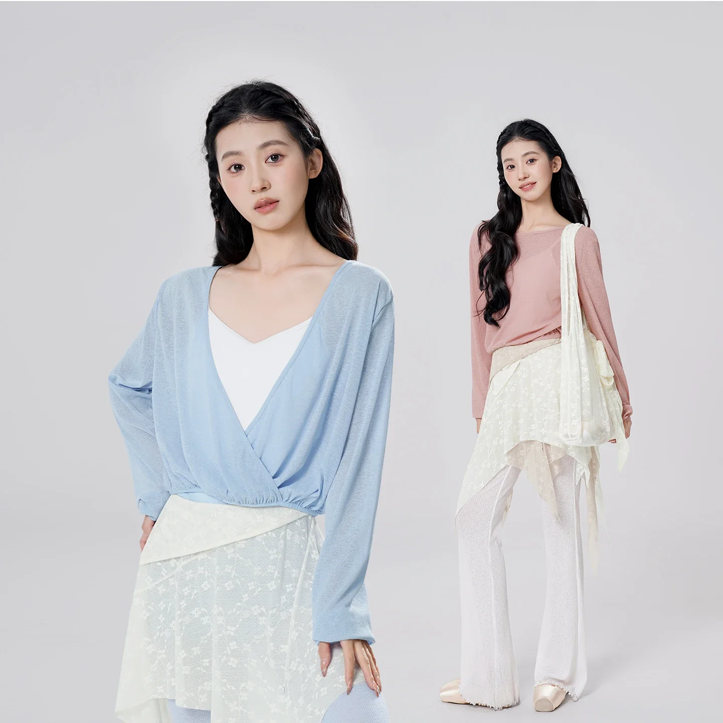 قميص باليه ملفوف بأكمام طويلة، قميص رقص كلاسيكي للنساء، ملابس ممارسة الخريف المعاصرة