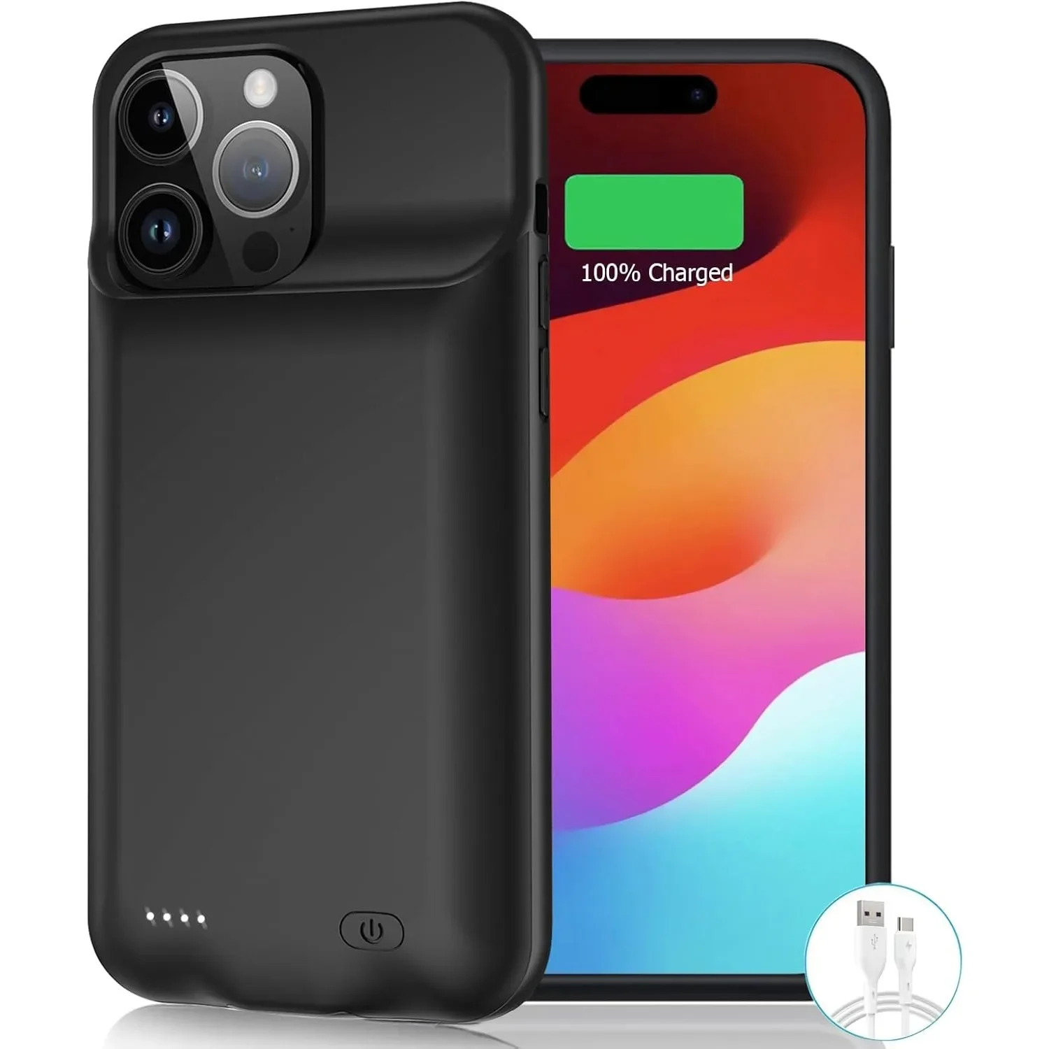 Enhanced 6800mAh Ultra Thin Portable Protective Smart Charging Case Compatible with for iPhone 15 Pro Max 6.7 inch(Black)