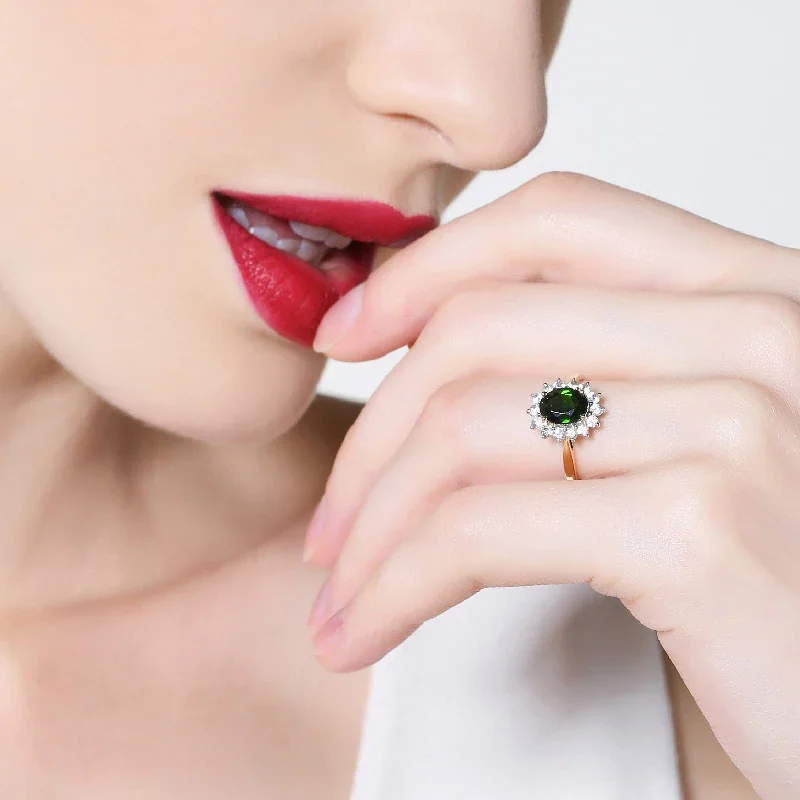 Natural Diopside 18K Pure Gold 2025 New Hot Selling Top Ring Women Heart Shape Ring  For Ladies  Woman Genuine Jewelry