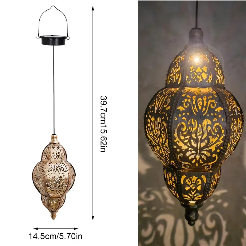 

Light Emitting Diode Hanging Solar Lanterns Iron Garden Decorations in Traditional Style to Celebrate Ramadan