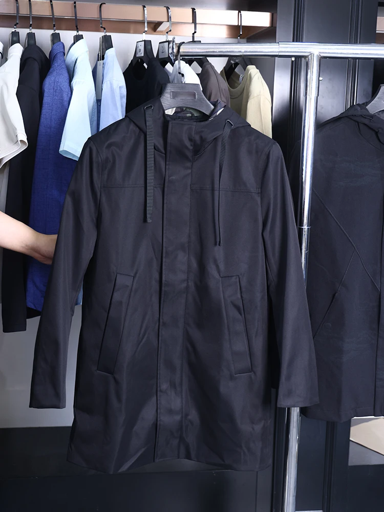 

Homesi Spring Autumn Men's Faion Casual Long Hooded Camouflage Jaet Coat Busin Casual Stand Fit Zipper Closure