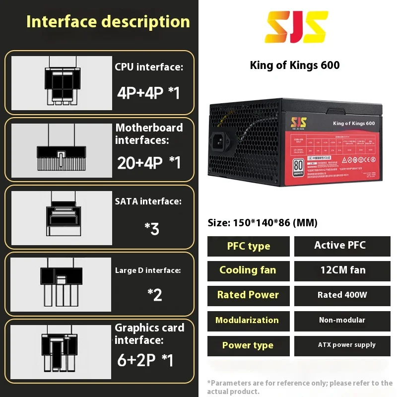 

SEJISHI fonte 400W PC PSU Power Supply Unit Black Gaming Quiet 120mm Fan 24pin 12V ATX Desktop Computer Power Supply Diy Gaming
