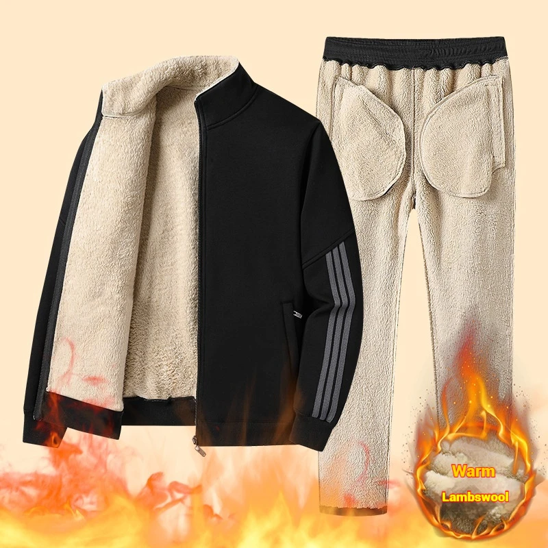 

Зимняя мужская толстая теплая куртка из двух предметов с длинными рукавами и капюшоном, длинные брюки, зимняя спортивная одежда среднего возраста, мужской стиль