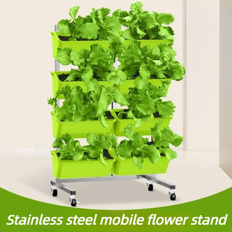 Movable Plant Shelves Multi Layer Floor Standing Plant Stand Balcony Vegetable Flowers Pot Set Stainless Steel Flower Racks