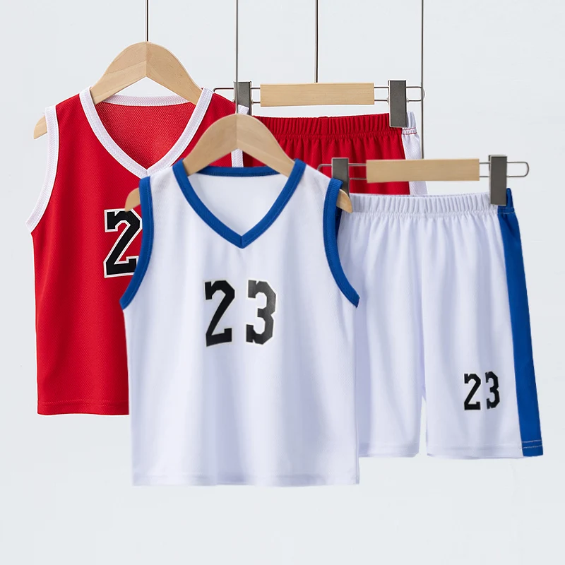 Summer CHILDREN\'S Basketball Suit Boys and Girls Sports Vest Shorts Suit 23rd Handsome Boys and Students Vest Suit 2-piece.