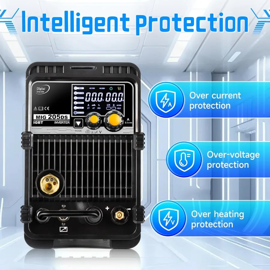 205A MIG Welder 110 220V Dual Voltage Aluminum Welding Machine for Automotive Repair Construction and Metal Fabrication; 6in1 M