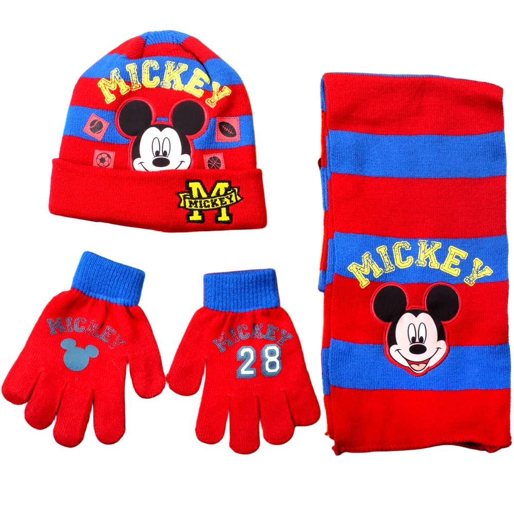 New Children Boys Girls Warm Anna Elsa Frozen Princess Hat Mickey Mouse Cartoon Bay Hat Kids Knitted Cap Scarf Gloves Sets