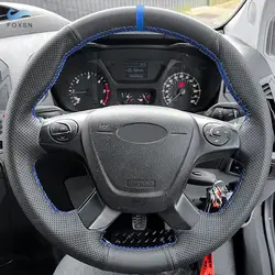For Ford Focus 3 2012 - 2014 C-MAX 2011 -2014 KUGA Escape 2013- 2016 Car Steering Wheel Cover Trim Black Leather with blue strip