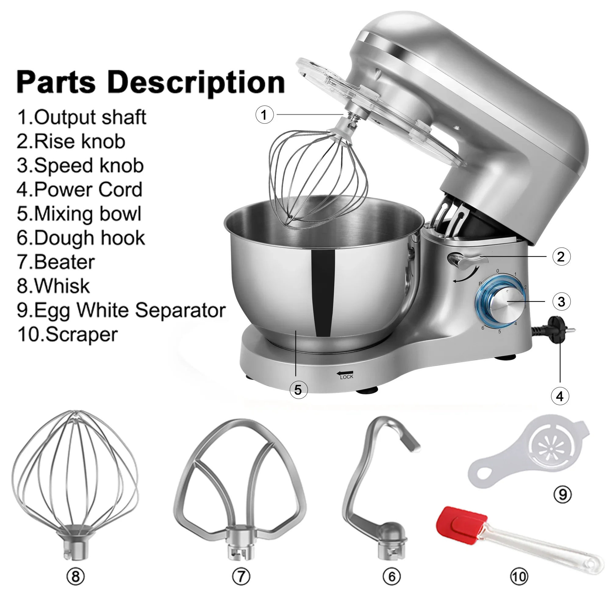 Stand Mixer 1400W Food Mixer Bread Blender with 6.2L Stainless Steel Bowl Dough Hook Mixing Beater planetary mixers