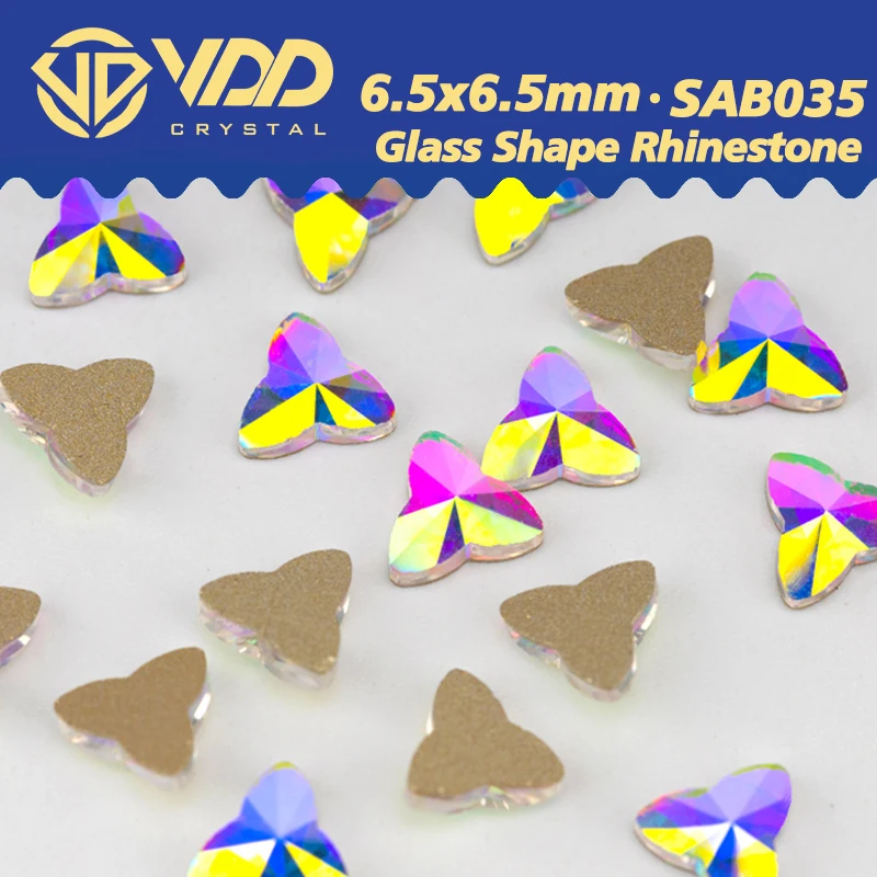 VDD 유리 모양 크리스탈 모조 다이아몬드, 크리스탈 AB 플랫 백, 도매 DIY 네일 아트 장식, SAB35, 6.5x6.5mm, 100, 500, 1440 개