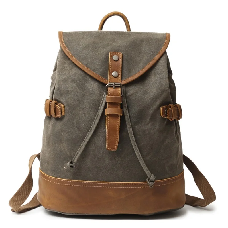 

Waterproof Waxed Canvas Backpacks For Men England Style Solid Color Schoolbag Laptop School Bags Casual Travel Rucksack Bagpack