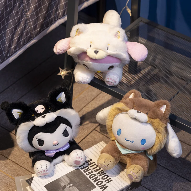 산리오 봉제인형 시바견으로 변신 마이멜로디 인형 쿠로미 시나모롤 장난감 폼폼푸린 부드러운 포차코 베개 어린이 선물