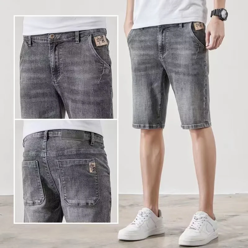 

Summer Trend Men Lightweight Embroidered Versatile Denim Short Pants Classic Stretch Straight Jeans Male Daily Casual Shorts