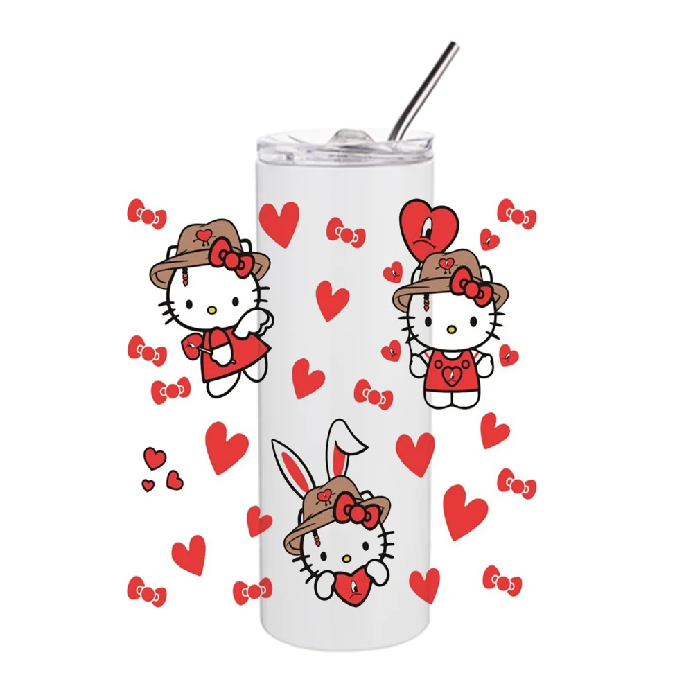 Miniso 3D Cartoon Hello Kitty Design UV DTF Cup Wrap for 20oz Tumblers Transfers Stickers DIY Washable Mug Decal Sticker