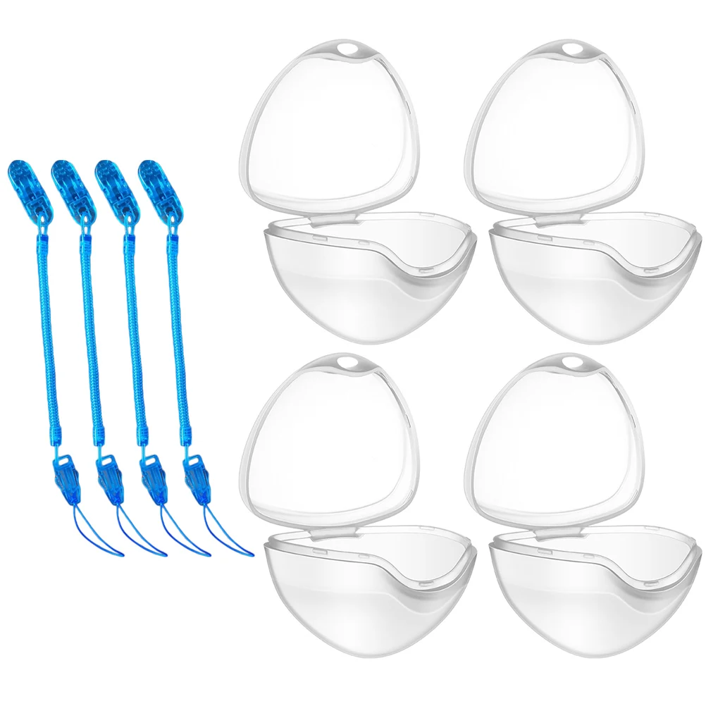 

4 PCS Portable Snap Clip Pacifiers-f-leashes and Covers Pasifier Holder Baby Wood Games Cases Linen & for