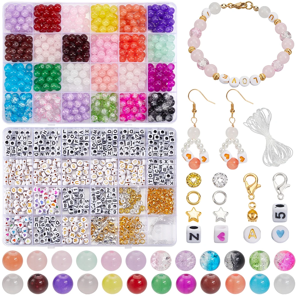 

DIY Glass Beads Bracelet Making Kits Mixed Color 8~9mm Hole: 1~1.6mm