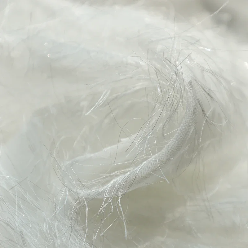 2023 New Original Cut Flower Three-dimensional Feather Tassel Designer Fabric Perspective Texture Mesh Fashion Fabric
