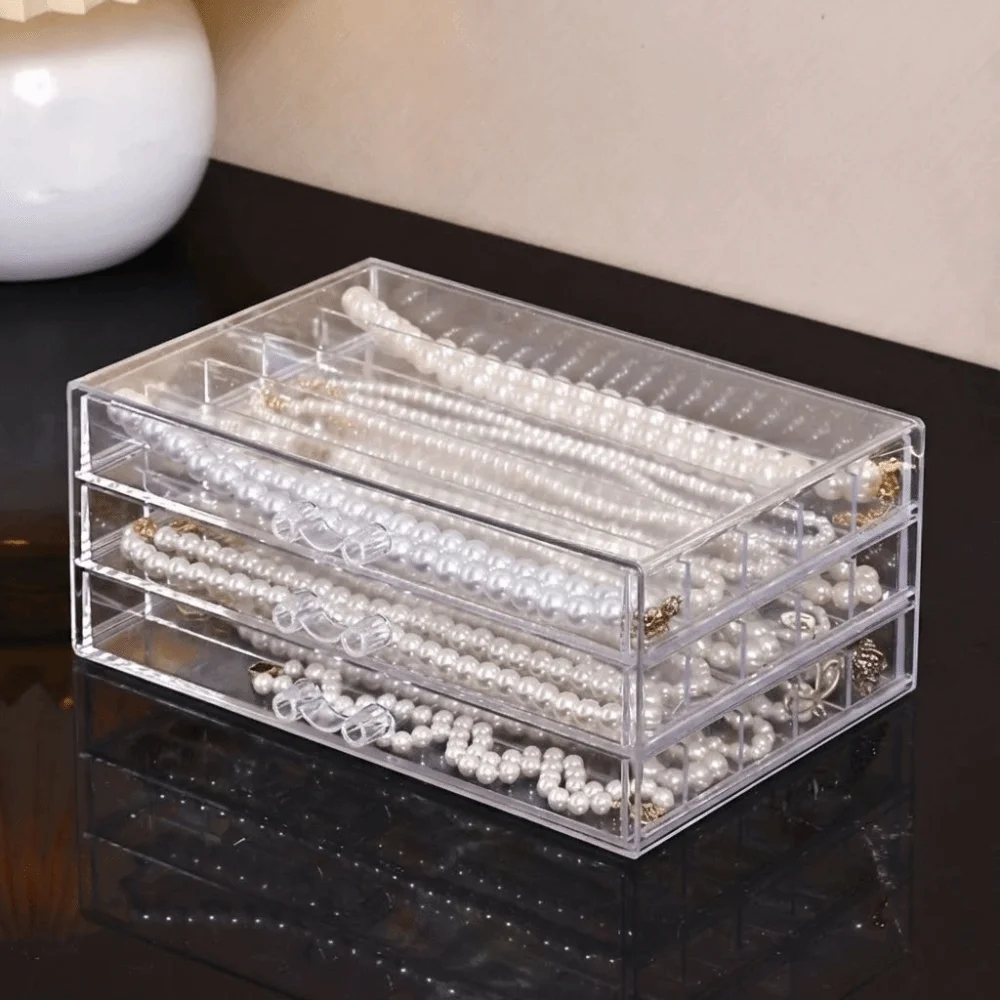 

3/5 Layer Transparent Necklace Storage Box Dust-proof Large Capacity Jewelry Tray Plastic Waterproof Jewelry Storage Drawer Gift