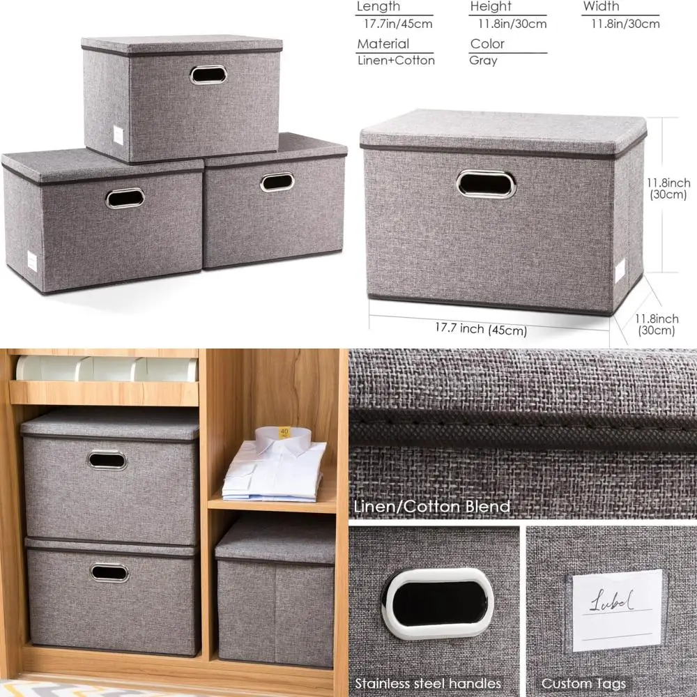 bacs-de-rangement-pliables-avec-couvercles-–-boites-de-rangement-pliables-en-melange-de-coton-et-lin-3-pieces-pour-le-rangement-a-domicile