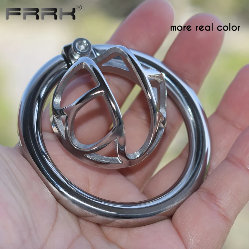 FRRK B Word Small Cock Cage Metal Chastity Device Lock with Harness Belt for Couple Adults Sex Toy BDSM Play Steel Penis Ring