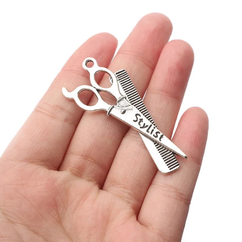 

5Pcs Zinc Alloy Scissors Charms Vintage Metal Hair Stylist Comb Pendants for DIY Bracelet Necklace Jewelry Craft Making Supplies