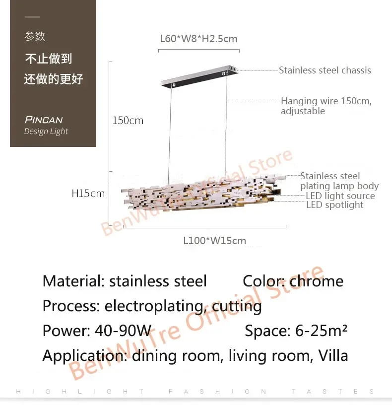 Postmodern LED Chandelier Dining Room Island Chrome