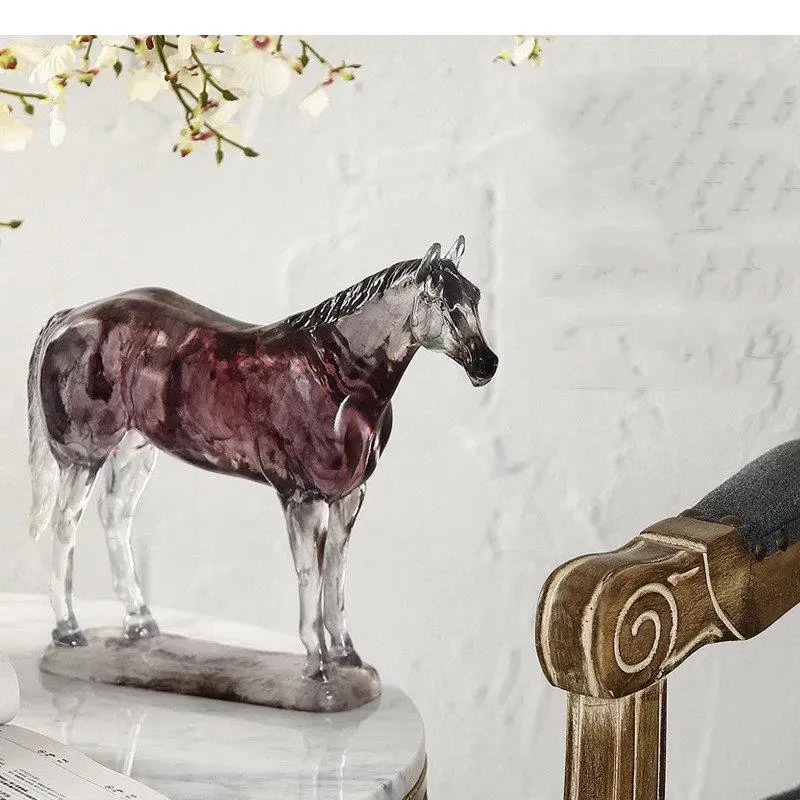 Semitransparent Resin Horse Ornament Decoration Crafts Animal Sculpture Living Room Statue Figurines Home Accessories Miniatures