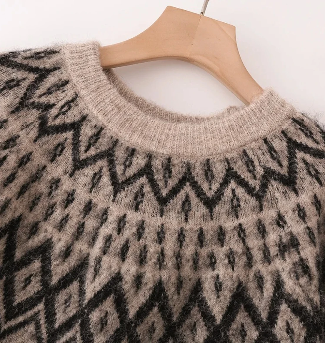 女性用新作カジュアルファッション、ゆったりとしたラウンドネック、パッチワークカラーブロック、ジャカードニットセーター