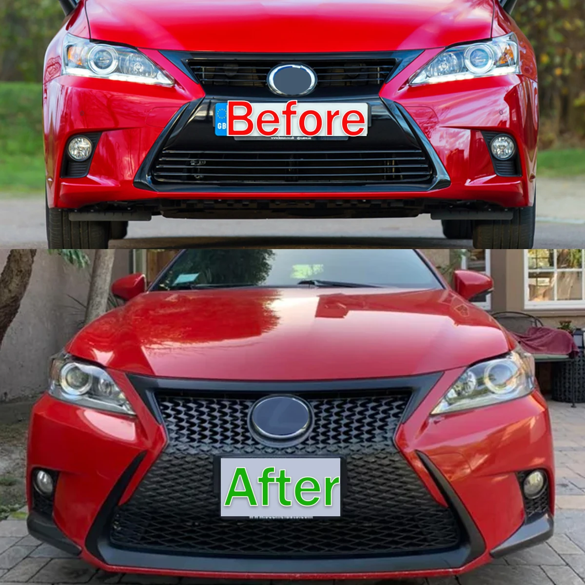 Front Upper Lower Grille Grill Assembly 2014-2017 For CT200H Gloss Black