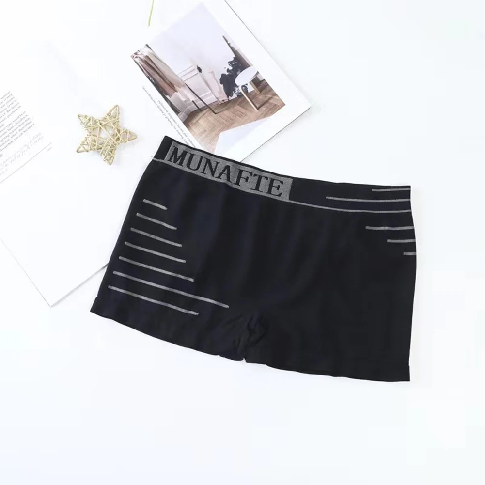 Mens Stretch Mid Waist Boxer Trunks Striped Underwear Man Breathable Underpants Comfortable Panties Soft Lingerie Knickers