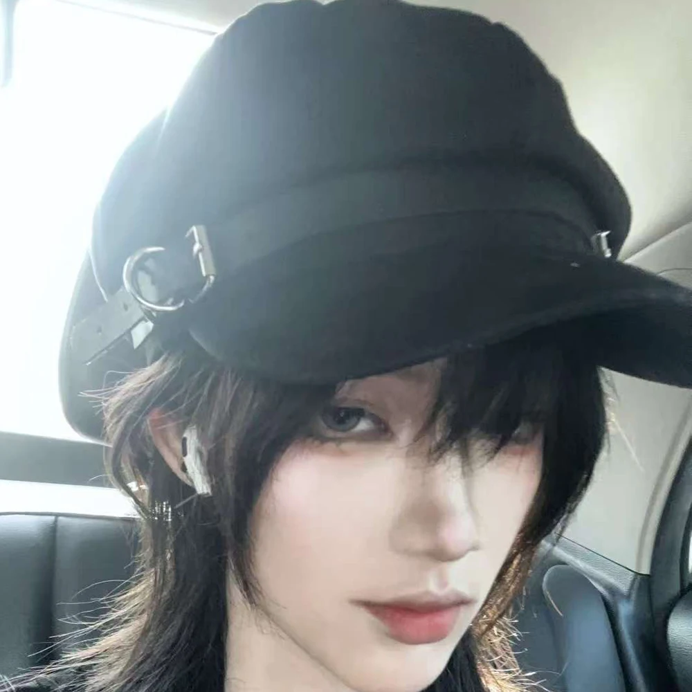 2025 Punk Women Harajuku Gothic Lolita Beret Hat Cap Y2K Girls Bow Punk Lace Handmake Decorative Sun Hats with Cross Pendant