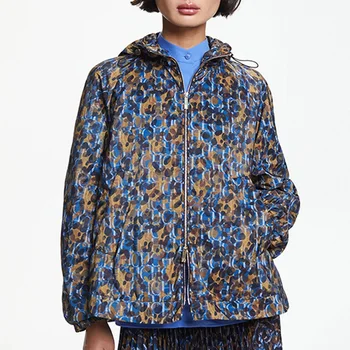 CHCH-ropa Midi estampada para mujer, chaquetas con capucha, prendas de vestir informales de manga larga, abrigos finos, cortavientos con cremallera, Top femenino