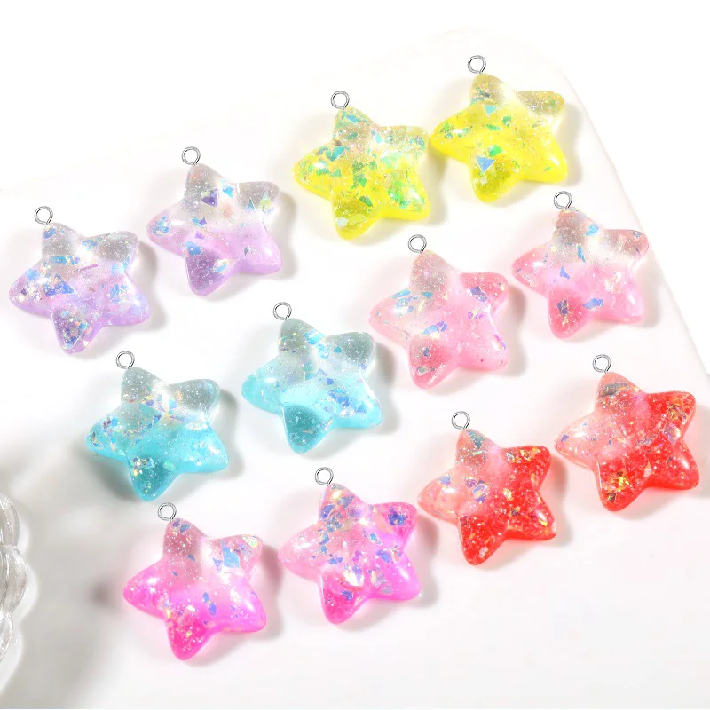 10/12pcs Resin Glitter Gradient Pentagram Star Charms Cute Stars Bracelet Earring Pendant Making Diy For Jewelry Charms