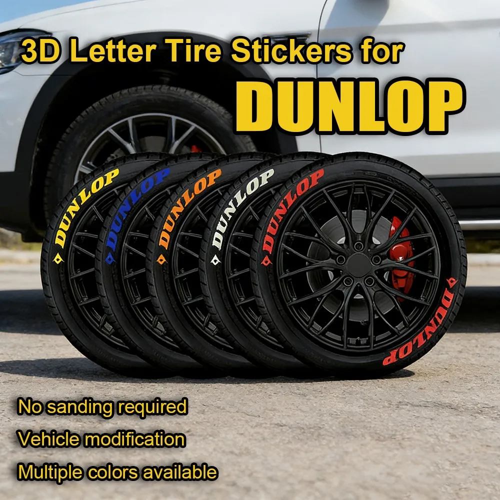 Pegatinas 3D en relieve DUNLOP para neumáticos, calcomanías universales de goma con letras para neumáticos, múltiples opciones de color, para mejora de neumáticos de coche y motocicleta