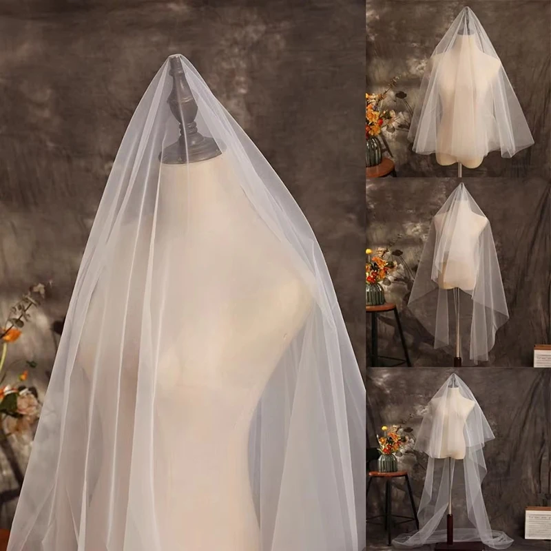 Véus de Noiva Clássicos MEXZT, Elegantes, de Tecido Liso, 1 Camada, Véu Longo e Macio, Acessórios para Vestido de Noiva, Branco e Preto