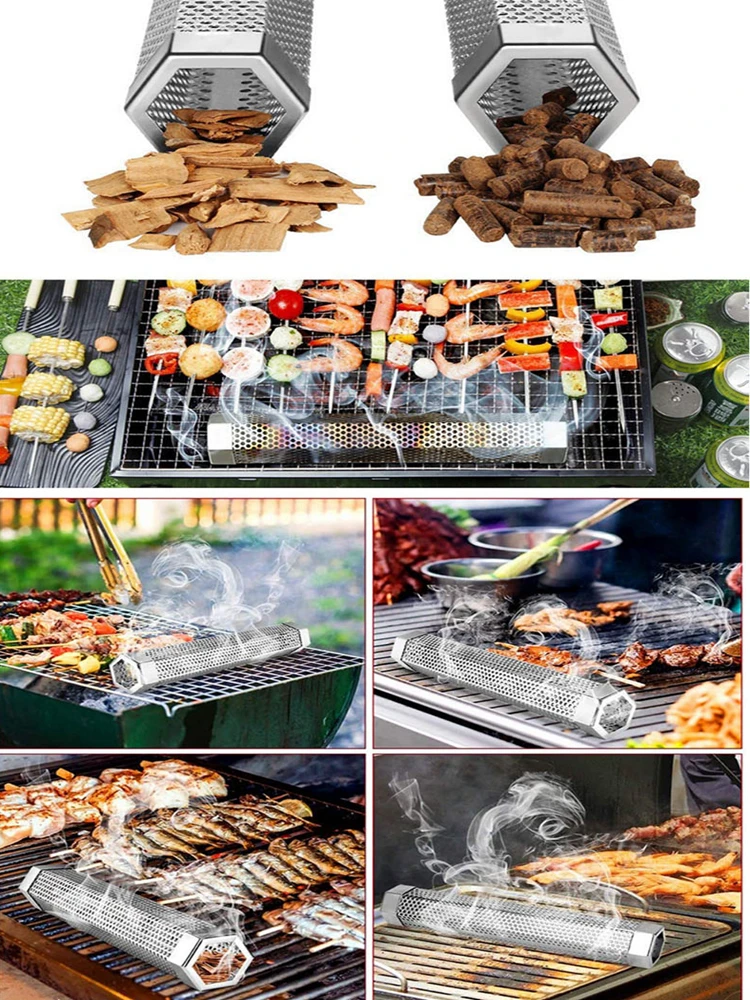 Tube de fumeur à maille perforée en acier inoxydable, gril de barbecue, filtre à granulés, générateur de gadgets, accessoire de cuisine en plein air
