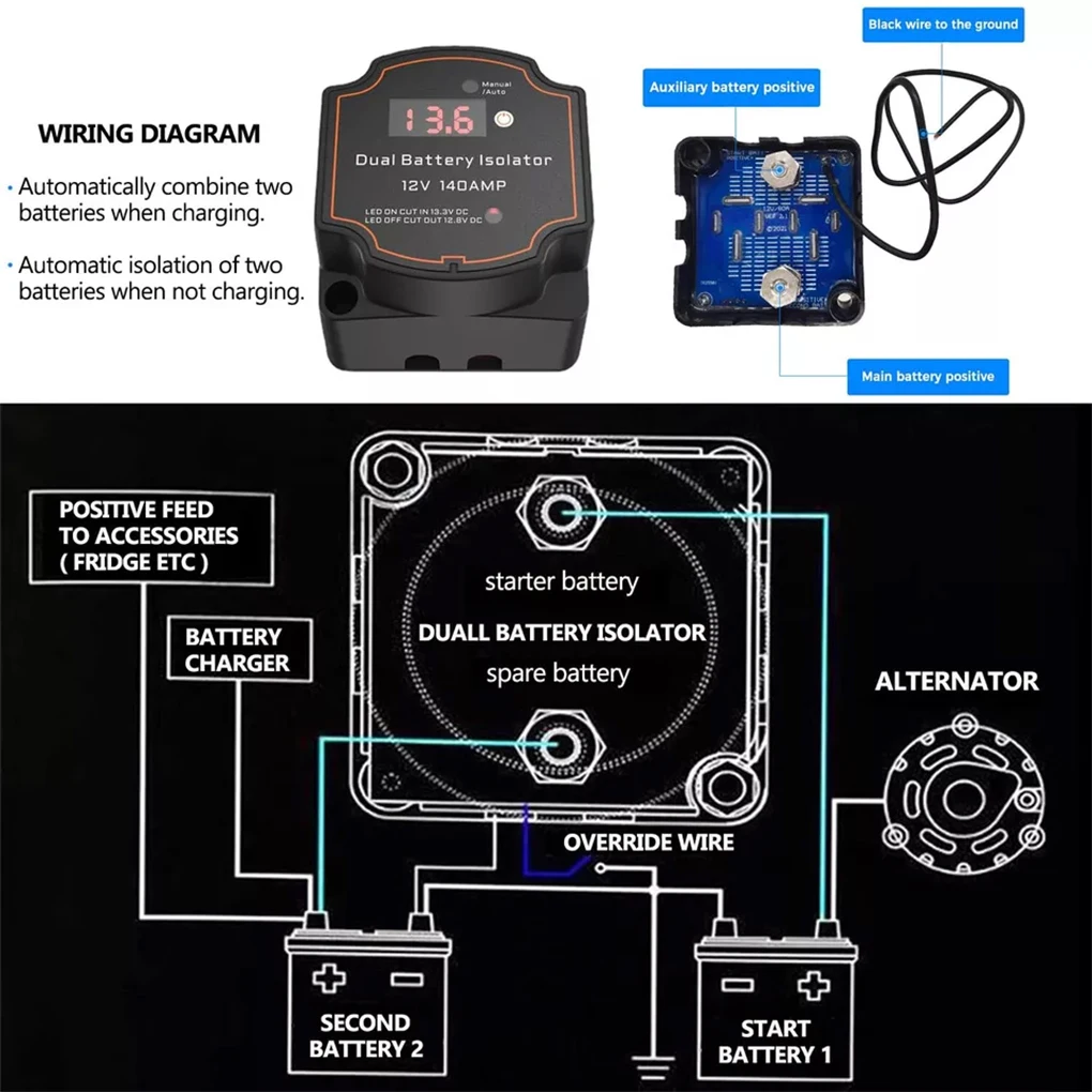 12V140A Sensitive Split Charge Relay Set For RVs And Campers Car Vo 4x4s Motor Homes Cars Or Boats.