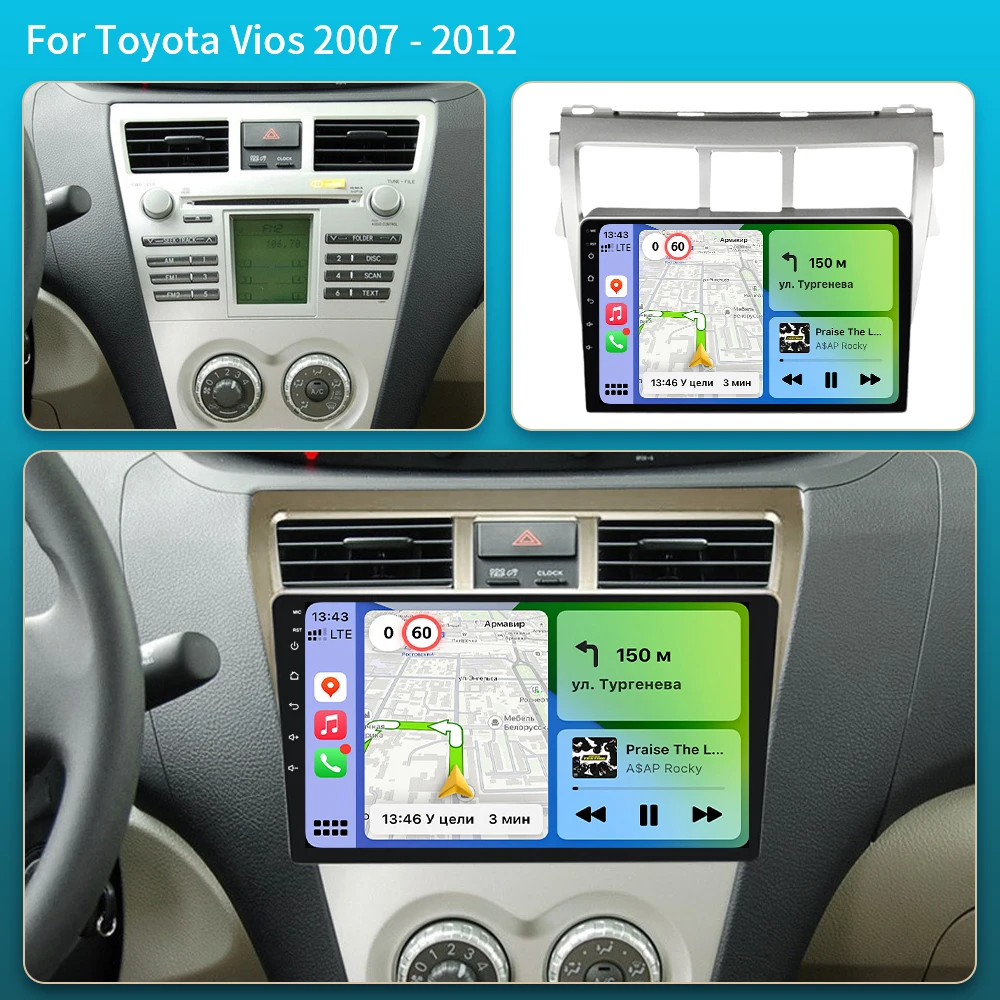 For Toyota Vios Yaris 2007 2008-2012 Multimedia Video Player Carplay GPS Navigation With Screen Android16 Car Stereo Radio