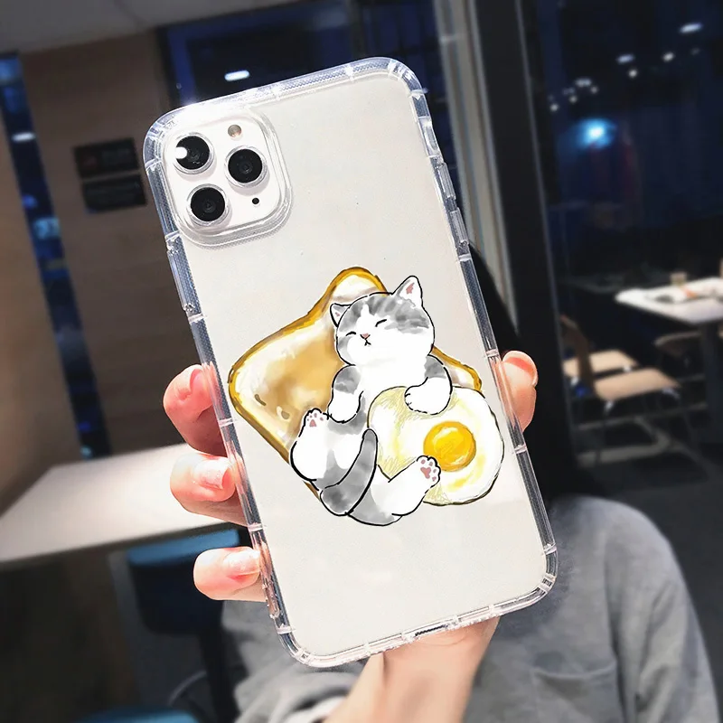 Cartoon Cat Phone Case for iPhone 14 13 12 11 Pro XS Max Mini 7 8 14 Plus X XR SE Shockproof Transparent Ice Cream Covers Fundas