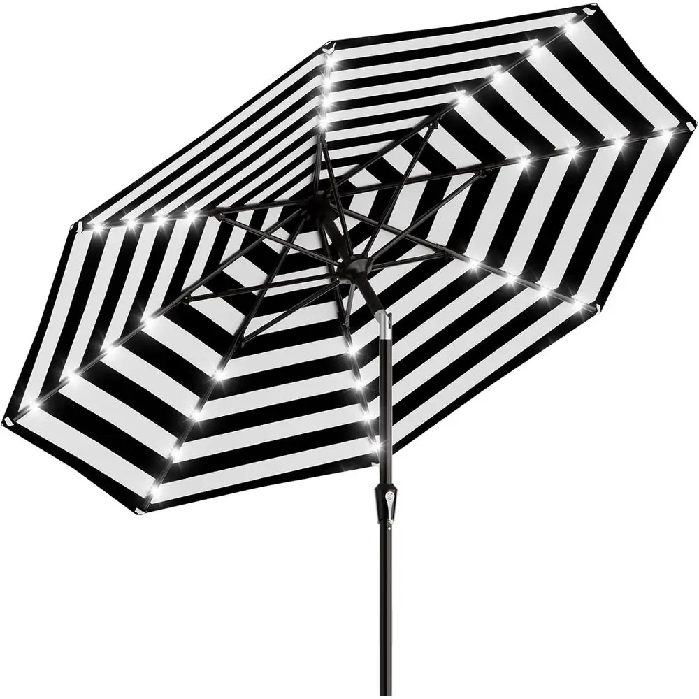 

9-Foot Patio Umbrella with LED Lights, 32-Inch Lighted Striped Market Umbrella with Crank for Outdoor, Garden, Deck, Backyard, P