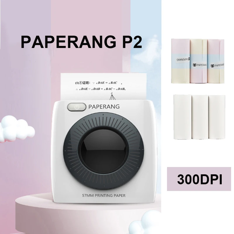 PAPERANG P2 Pocket Printer 300dpi BT Wireless Printer Portable Thermal Printer for Photo Compatible with Android iOS Windows Mac