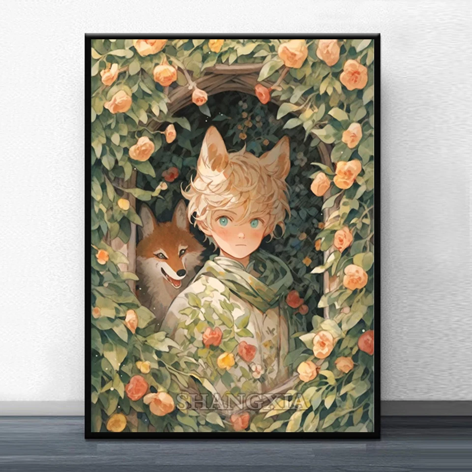 5D DIY Diamond Painting New Anime Little Prince and Fox Rose Full Rhinestones Mosaic Cross Stitch Embroidery Home Decoration A10