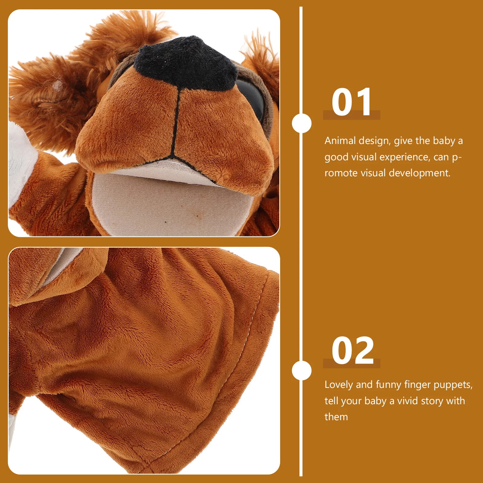 Marionnette à main en forme d'animal pour bébé, oreilles poilues, chien, marionnette à main éducative douce pour développer des compétences visuelles et linguistiques pour bébé