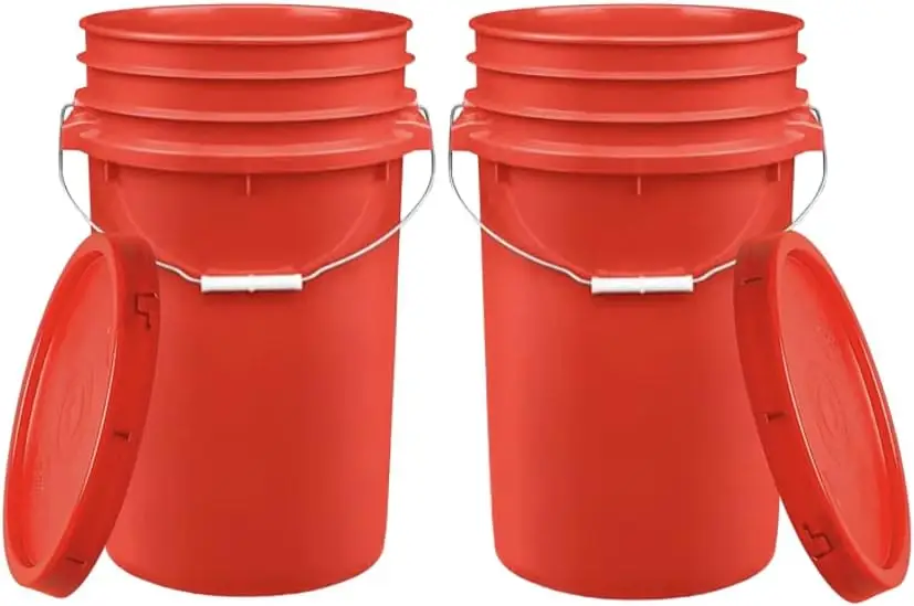 7 Gallon Large Red Bucket Pail Container with lid Food Grade BPA Free (Pack of 2)