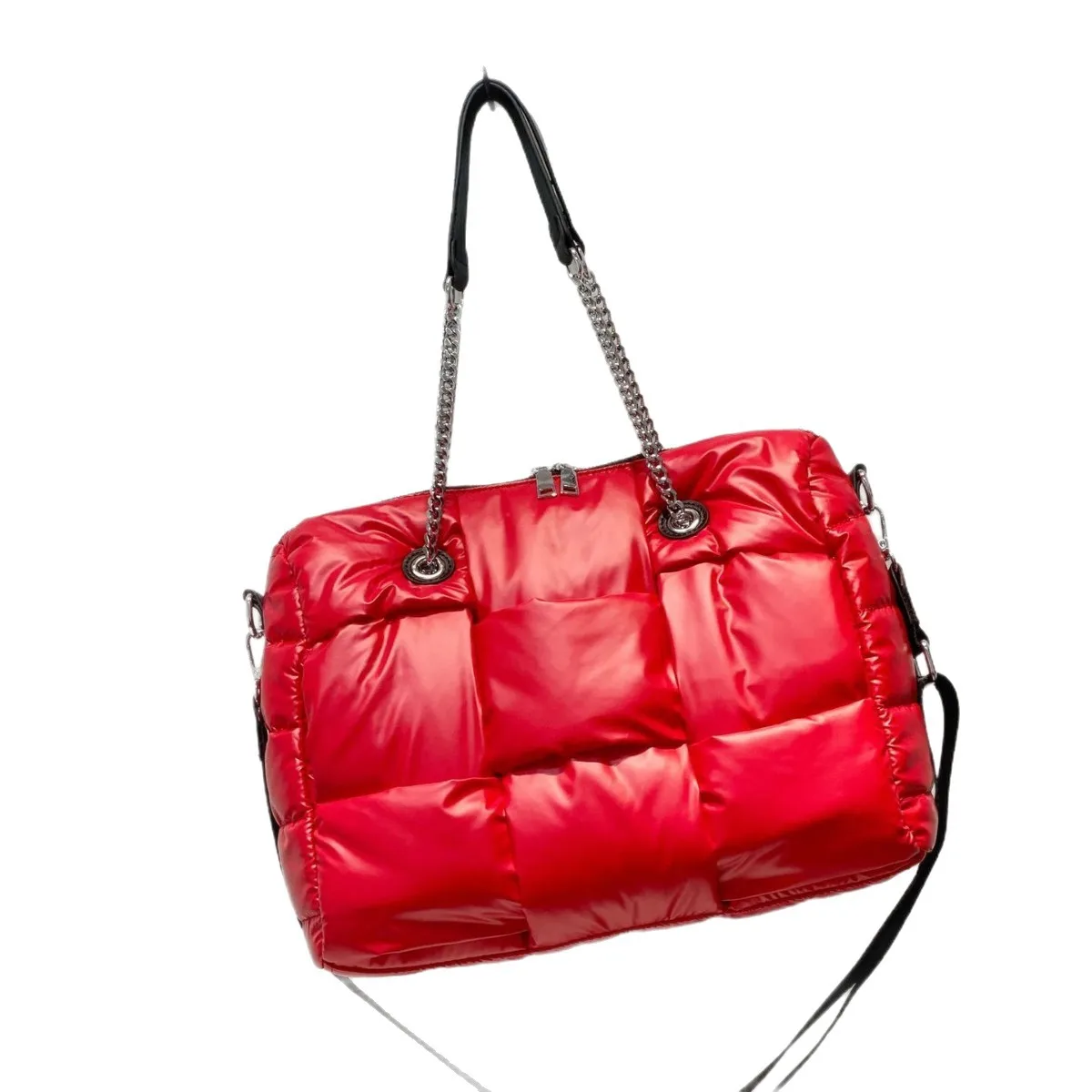 

Retro Punk Handbag Down Feather Space Cotton Tote Bag MultiPocket Versatile Large Capacity Shoulder Bag Soft Puffy Crossbody Bag