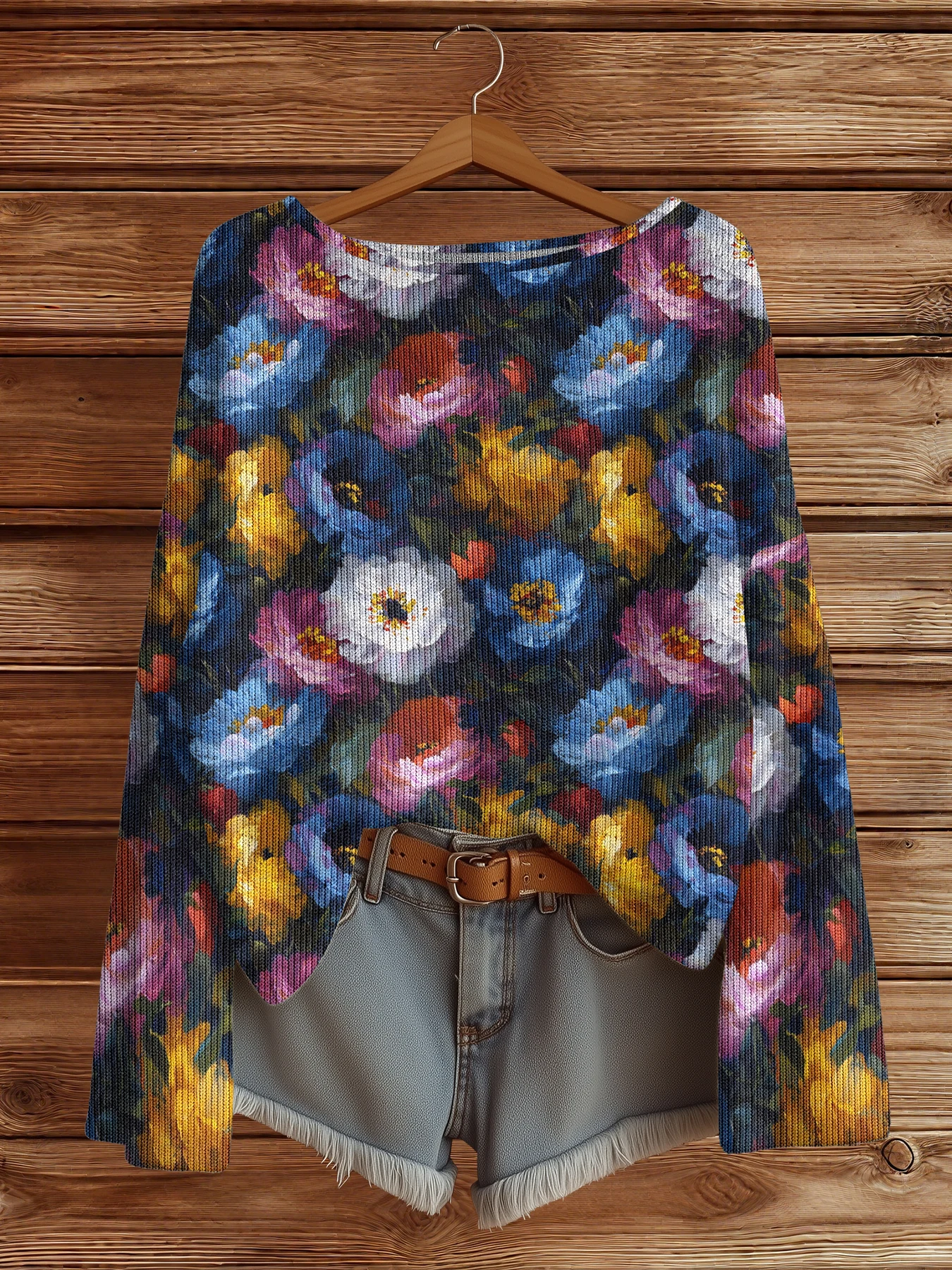 

Повседневные вязаные свитера с цветочным принтом для женщин, пуловер с круглым вырезом, свободный свитер с длинными рукавами, модные уличные джемперы, топы